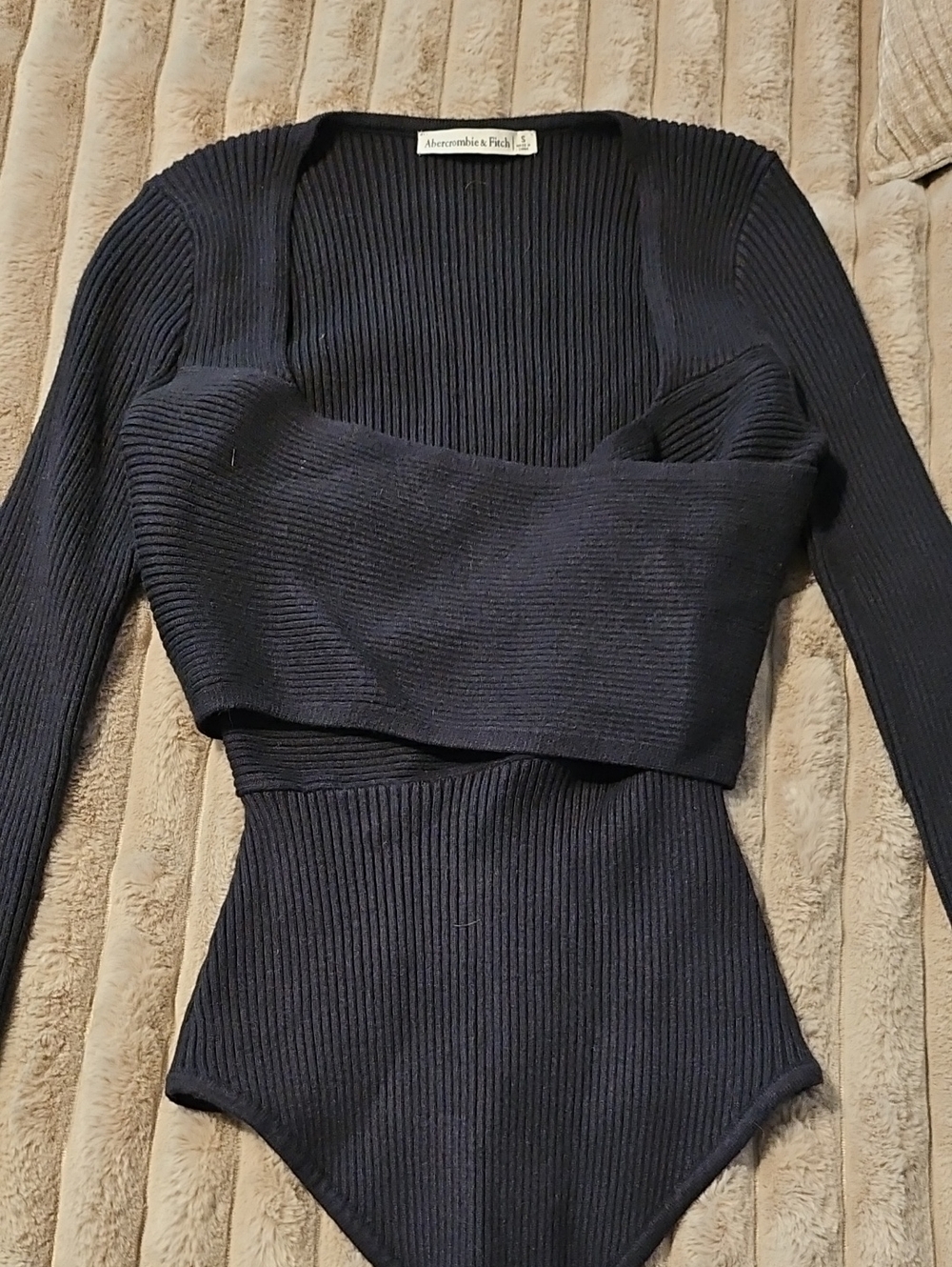 Abercrombie & Fitch Dark Navy Ribbed Long-Sleeve Bodysuit
